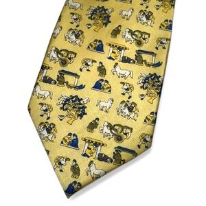 Kai Long Mens Silk Necktie Yellow Novelty Historical Horse Chariot Print